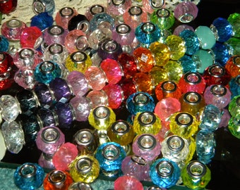 100/Pc Resin Faceted 14mm European beads lot mixed random picked large 5.0mm hole Fit most European charm bracelets