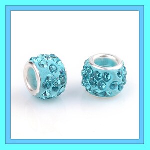 NEW 30/Pc large hole European 12mm Light Blue Paved Crystal charm beads lot 5mm Holes Fit most European charm bracelets, pens, garden steak