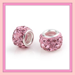 NEW 30/Pc large hole European 12mm Light Pink Paved Crystal charm beads lot 5.0mm Hole Fit most European charm bracelets, pens, garden steak