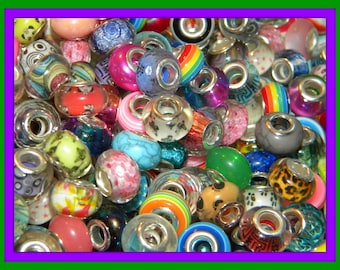 NEW 100/Pc large hole European beads lot mixed random picked High Quality Resin Colorful Fit most European charm bracelets