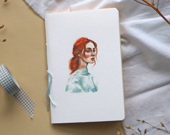 Handmade Notebook "Amy" | Diary Journal Sketchbook Portrait Illustration Painting