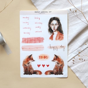 Foglio di adesivi "La ragazza e la volpe"/Kit settimanale Bullet Journal