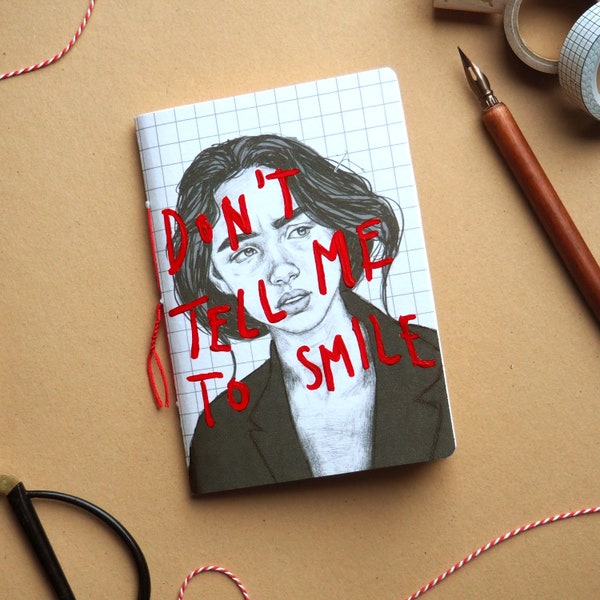 Handgemachtes Notizbuch "Don't Tell Me To Smile" | Tagebuch Skizzenbuch Handarbeit
