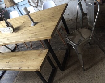 5ft Set Dining:  Industrial U BASE METAL dining table and bench and 4 eiffel style chairs. Custom made to any size up to 5ft.