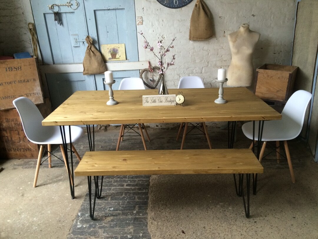 5ft Set Dining Industrial HAIRPIN LEGS dining table and bench and 4