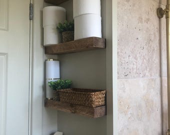 Set of Floating narrow solid wood chunky shelves bathroom, Hallway, Living room, compact, slimline, Various sizes & sets of 2, 3, 4, 5 or 6.