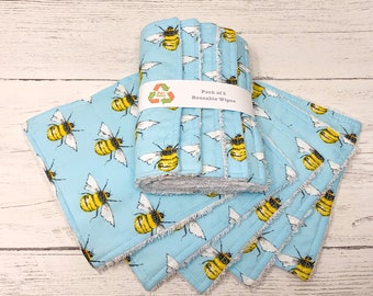 Reusable Baby Wipes – Set of 5, Bee Print, Eco-Friendly, Washable, Sustainable, Baby Shower Gift, New Baby Gift, Zero Waste Baby