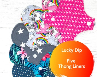 5 Pack Reusable Thong Pantyliners – Organic Cotton, Eco-Friendly, Vegan & Washable, Light Flow, Multipack – Sustainable Period Care
