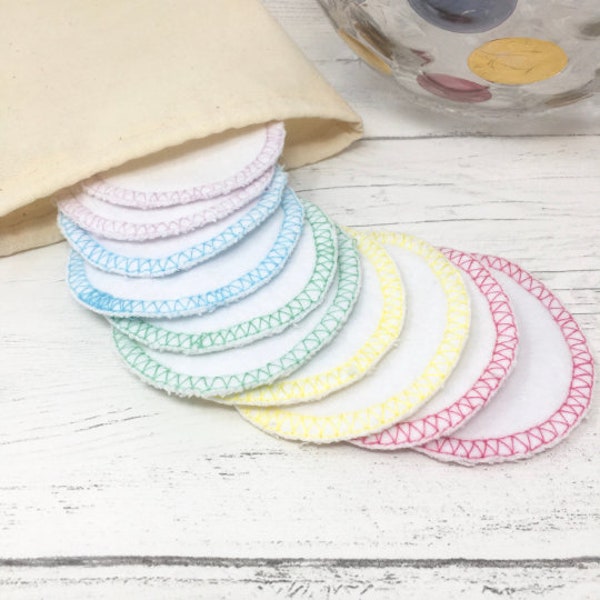 Organic Cotton Rounds Set of 10 and Wash Bag / Face Cloth / Make-up Remover / Reusable Cotton Pads / Facial Scrubbies / Washable Cotton Pads