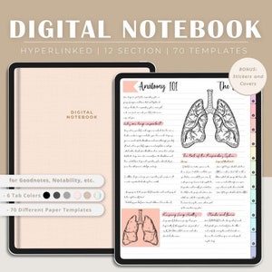 Digital Notebook Goodnotes, 12 Section Portrait Digital Planner Goodnotes for Student, Digital Notes Template, Goodnote Templates