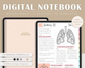 Digitaal notitieboekje Goodnotes, 12 sectie portret digitale planner Goodnotes voor studenten, sjabloon voor digitale notities, Goodnote-sjablonen