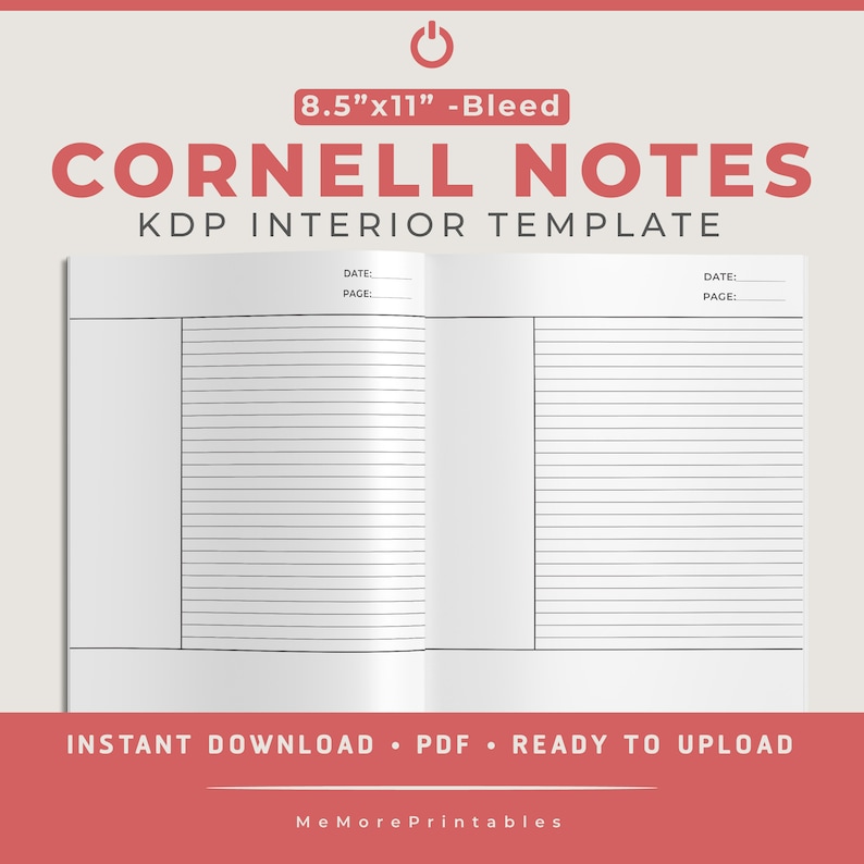 100 Genuine Cornell Notes Template Bleed Design 8 5x11 Etsy シンガポール Crazy Sale Silvanacalcados Com Br