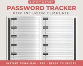 Password Tracker, KDP Interior Template, Low Content Book Template, 8.5"x11" and 5"x8", 106 Pages