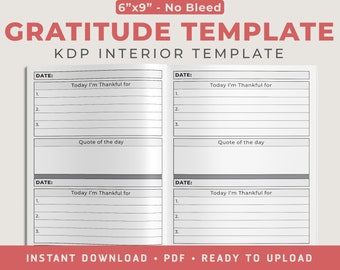 Gratitude Journal - (No Bleed Design) - (6"x9"), KDP Interior Template, Low Content Interior, 120 Pages