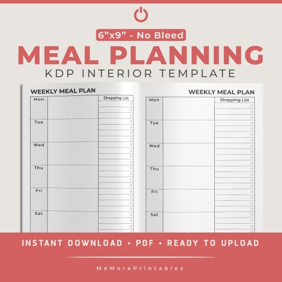 Download Meal Planner Template No Bleed Design 6x9 Etsy