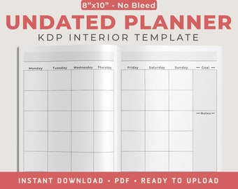Undate Planner - (No Bleed Design) - (8"x10"), KDP Interior Template, Low Content Interior, 145 Pages