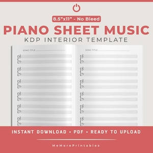 Piano Sheet Music (No Bleed Design) - (8.5&quot;x11&quot;), KDP Interior Template, Low Content Interior, 120 Pages