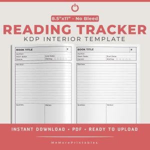 Reading Journal Template - (No Bleed Design) - (8.5&quot;x11&quot;), KDP Interior Template, Low Content Interior, 120 Pages