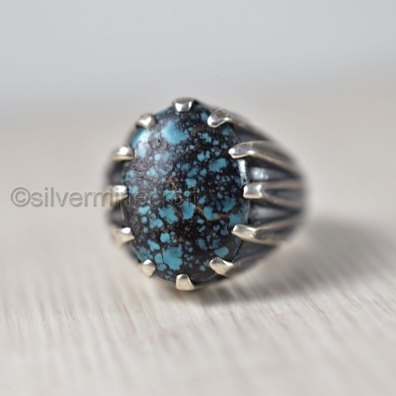 Natural Chrysocolla Ring 925 Sterling Silver Jewelry Chrysocolla Handcrafted Ring Men/’s Arabic Ring Handmade Islamic Signet Carved Ring