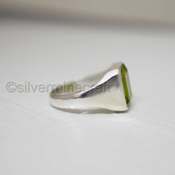 Solid 925 Sterling Silver Green Hydro Trillion Shape Prong Setting Handmade Ring