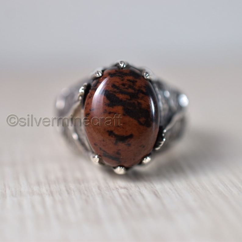 925 Sterling Silver Ring Natural Mahogany Obsidian Mens Gemstone Ring Eagle Claw Designer Ring Huge Ring Heavy Silver Ring Father/'s Day Ring