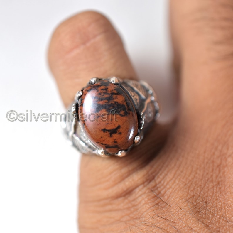 925 Sterling Silver Ring Natural Mahogany Obsidian Mens Gemstone Ring Eagle Claw Designer Ring Huge Ring Heavy Silver Ring Father/'s Day Ring