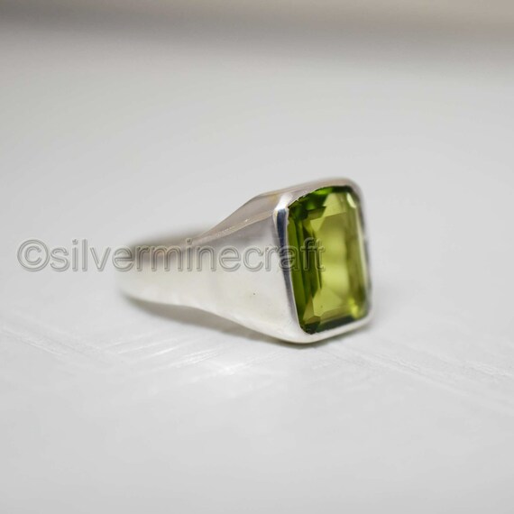 Solid 925 Sterling Silver Green Hydro Trillion Shape Prong Setting Handmade Ring