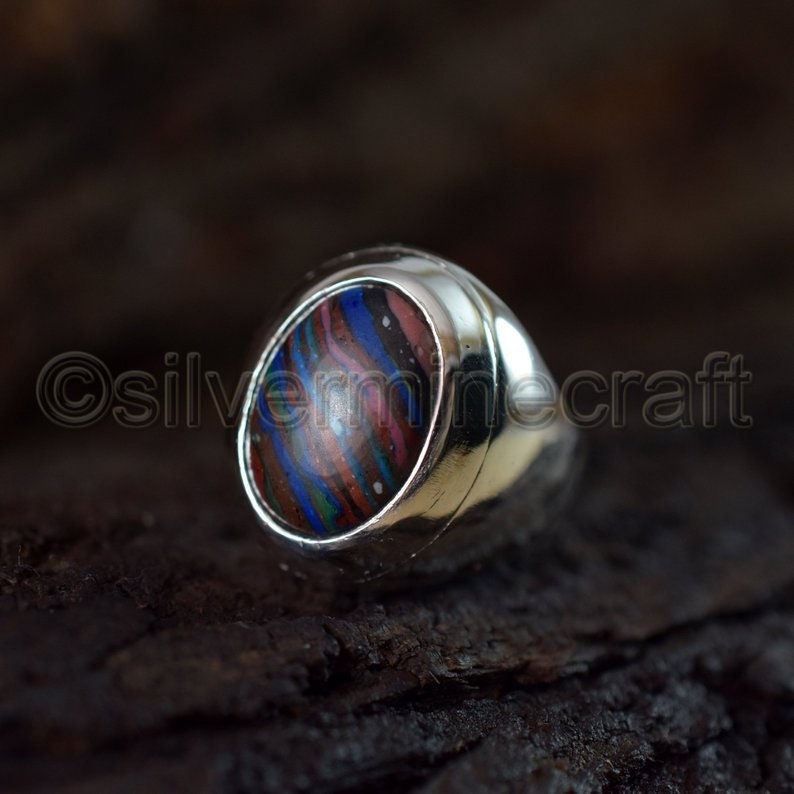 Natural Rainbow Calsilica Stylish Jewelry Solid 925 Sterling Silver Ring Size 11