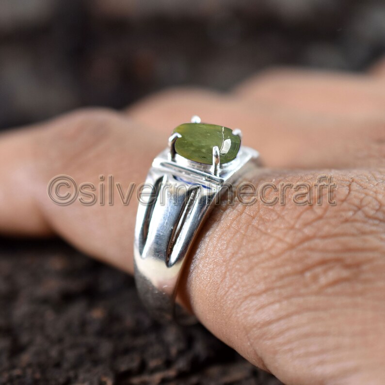 Mens Prehnite Engagement Ring Green Gemstone pure 925 Sterling Silver Handcrafted Prehnite Jewelry Mens Designer Wedding Ring Etsy Sale!