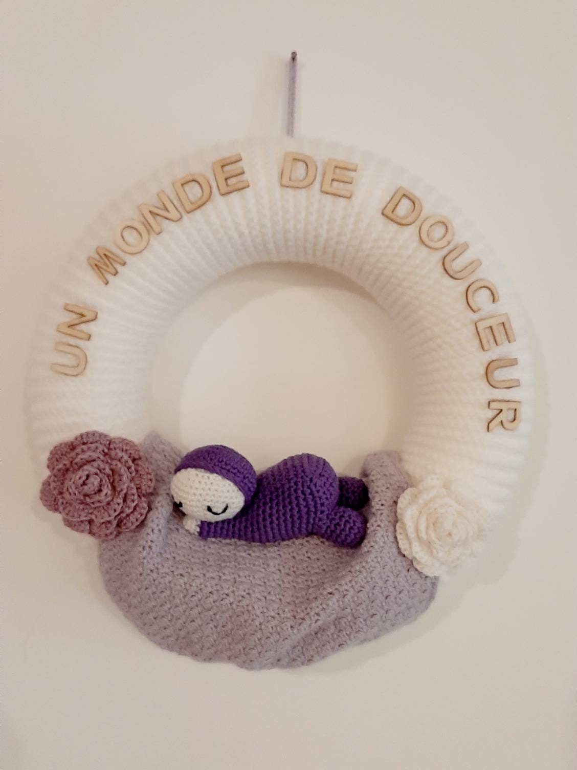Couronne Décorative Au Crochet Pour Chambre Bébé ou Enfant, Décoration de Porte, Cadeau Naissance