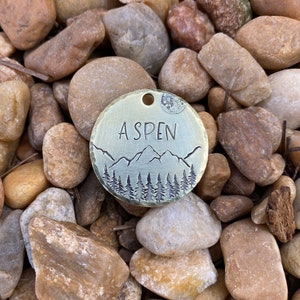 Rustic Dog Tags for Dogs Mountains and Nature Design / moon mountain - Mountains, trees, full moon