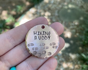 Rustic Dog Tags for Dogs - Hiking Buddy Tag, paws, hand stamped, hand crafted, hiking, camping, custom tag