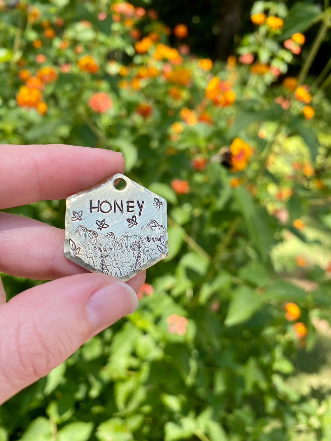 Rustic Hand Stamped Dog Tags for Dogs Honeybee Tag Etsy