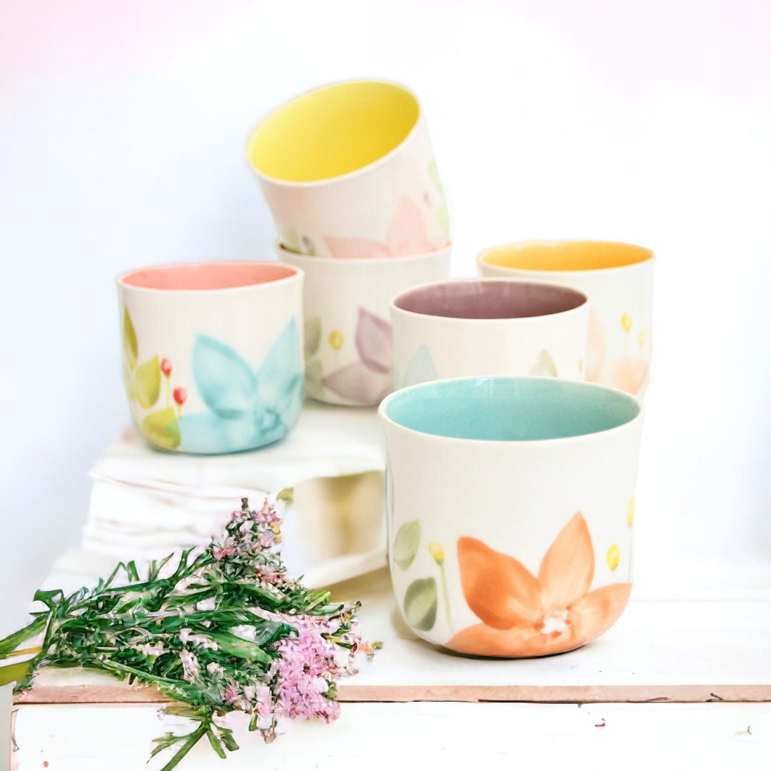 Handmade Porcelain Mug With Colorful Handpainted Floral Details Floral ...