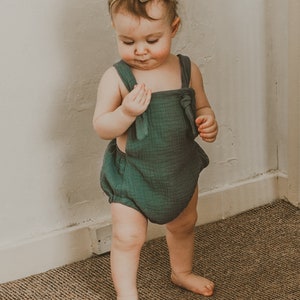 Boho Sustainable Baby Romper Adjustable & Gender Neutral Handmade Toddler Outfit Ethically Crafted Unique Baby Gift image 2