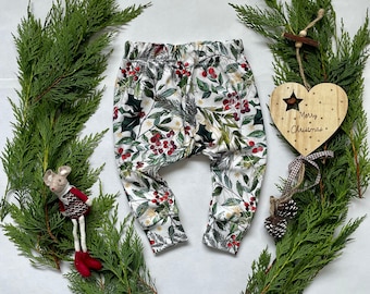 Leggings Harem de Noël / Leggings imprimés Holly pour tout-petits / Vêtements pour bébés bio Français Terry / Vêtements biologiques pour enfants