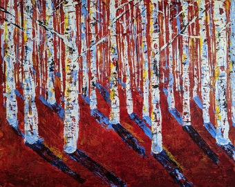 Herbst: Acryl Birkenwald Malerei