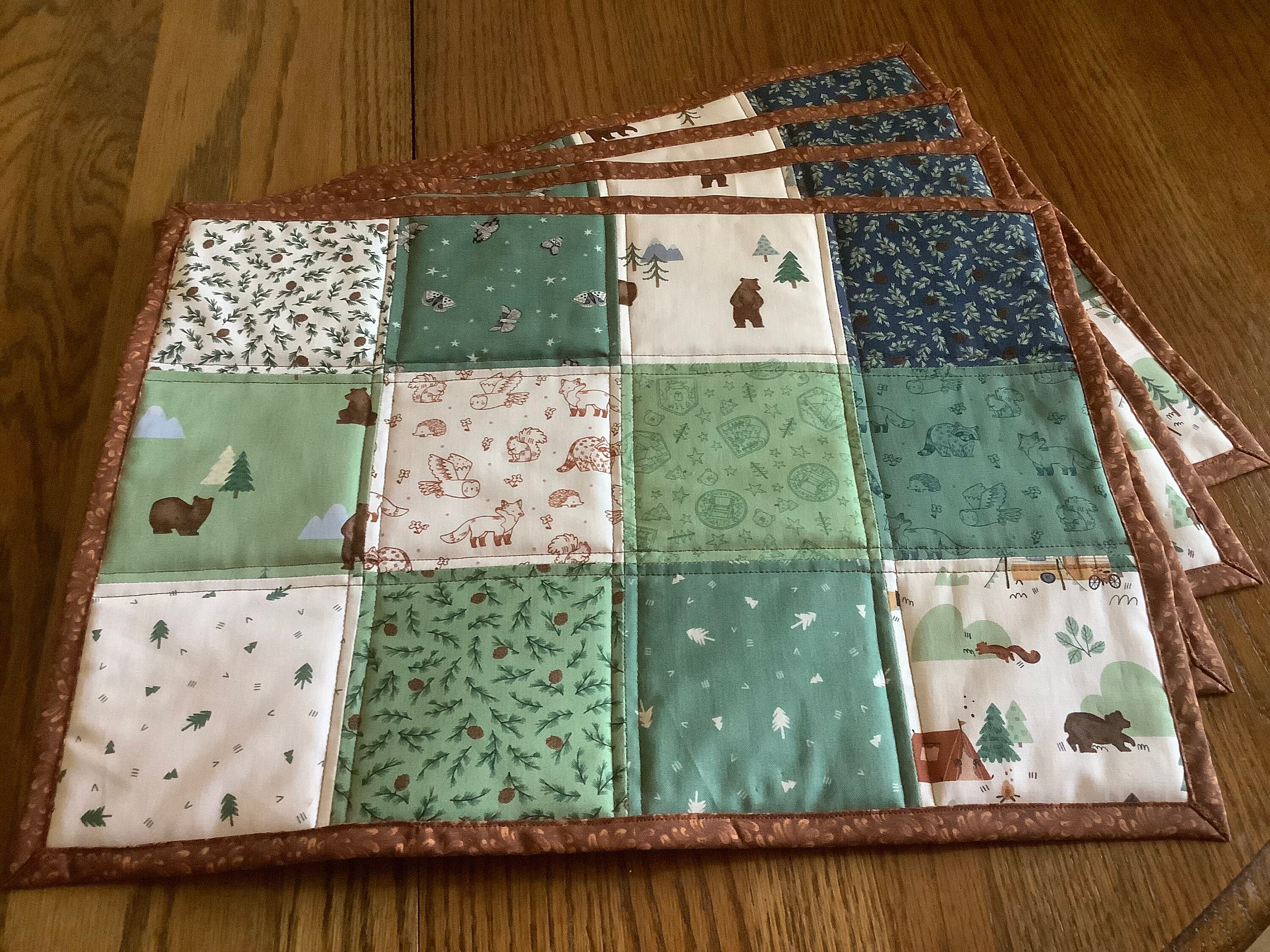 Quilted placemats set of 4. Camp Woodland themed Etsy