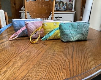 Bandana print quilted wristlet bag
