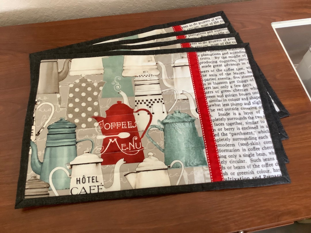 Quilted Placemats, Coffee Theme, Set of 4 Etsy