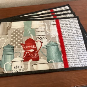 Quilted placemats, coffee theme, set of 4