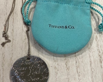 Rare Tiffany & Co. 925 Large 41mm Fifth Ave. New York Notes Wavy Medallion Pendant/Necklace, 18 in. 25.5 gr.