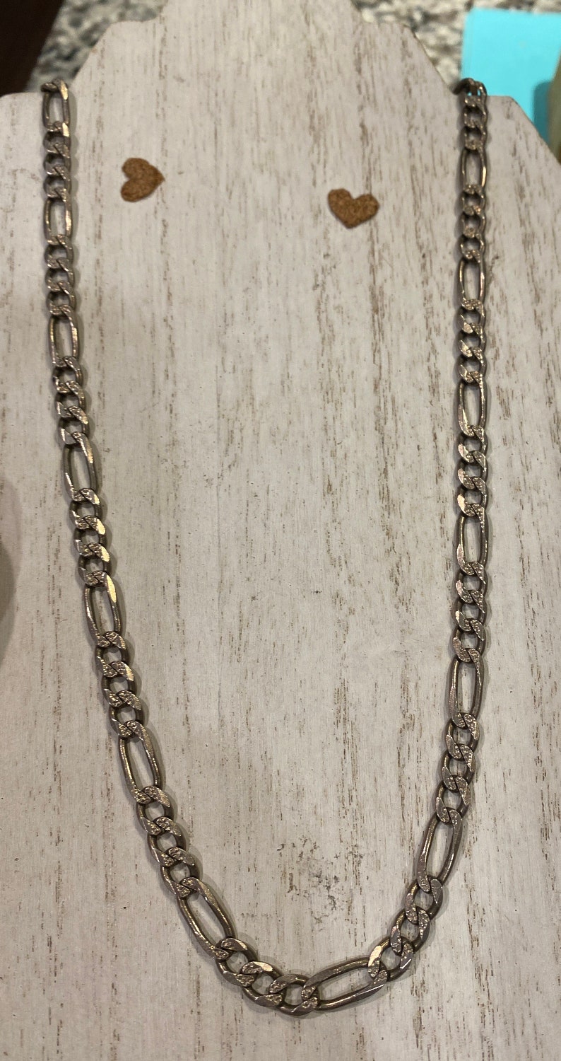 Authentic Vintage 925 7mm Italy Figaro Link Chain Necklace 35 Gr. 22 In