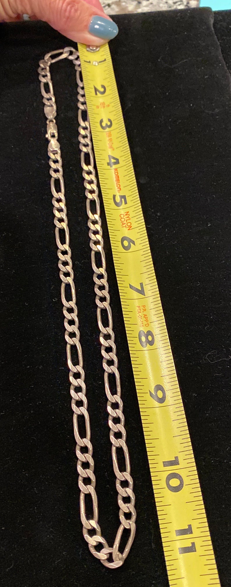 Authentic Vintage 925 7mm Italy Figaro Link Chain Necklace 35 Gr. 22 In