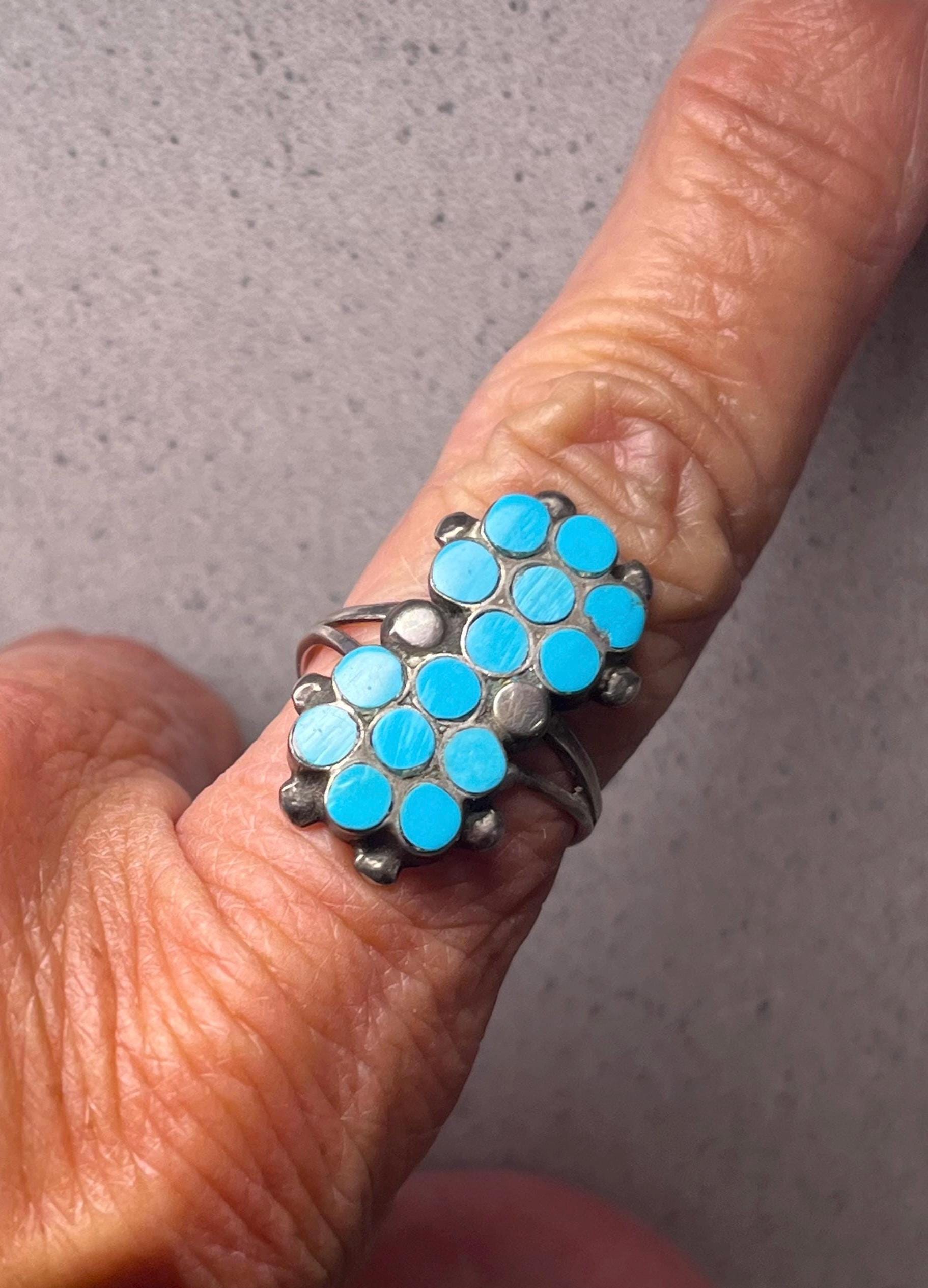 Very Detailed Piano Key Vintage Native American Zuni Turquoise Sterling Silver Inlay Ring Very Detailed Piano Key Vintage Native American Zuni Turquoise Sterling Silver Inlay Ring