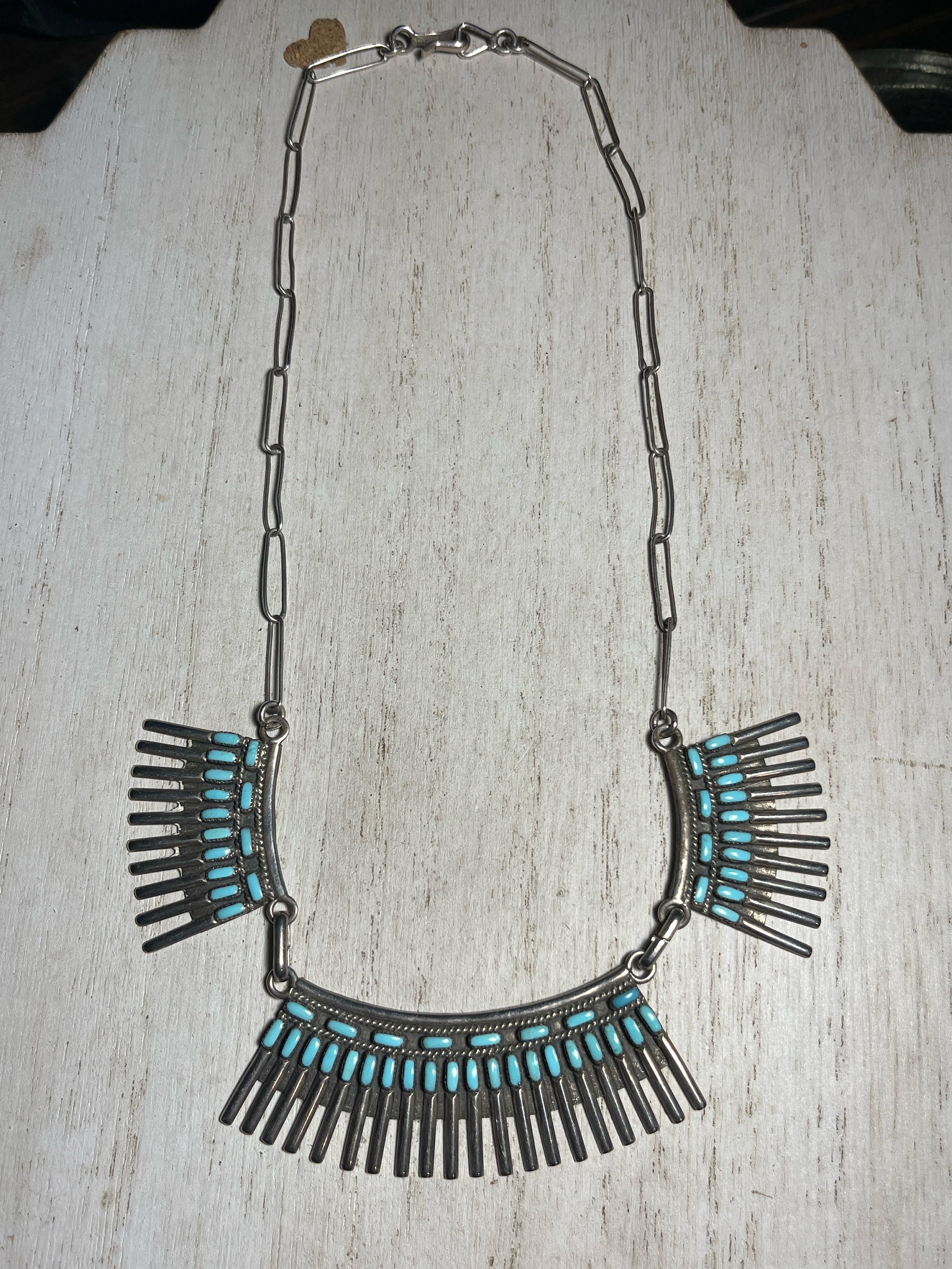 Vintage Native American Zuni Jean Hattie Needle Point Turquoise