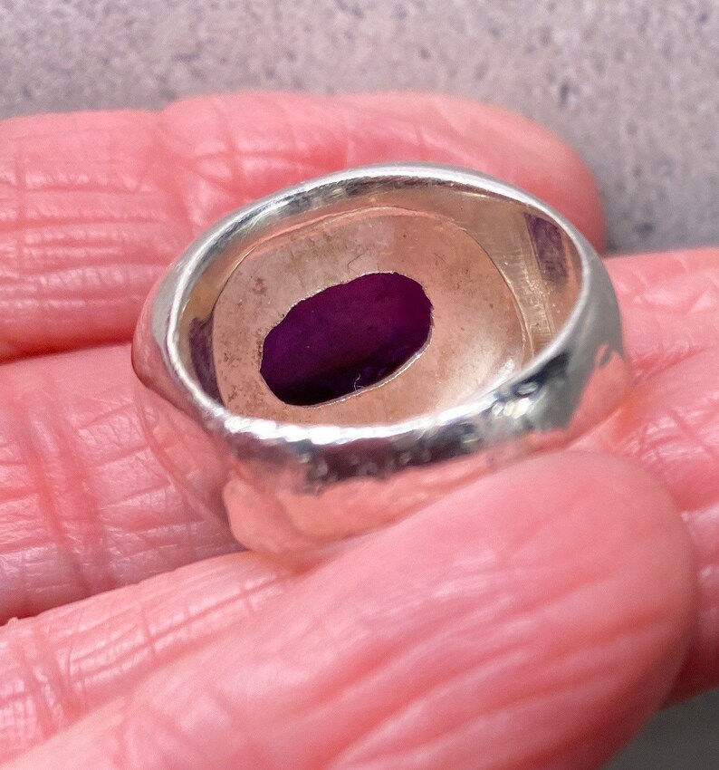 12 Gr. Authentic 925 Large Oval Purple Amethyst Cabochon Ring