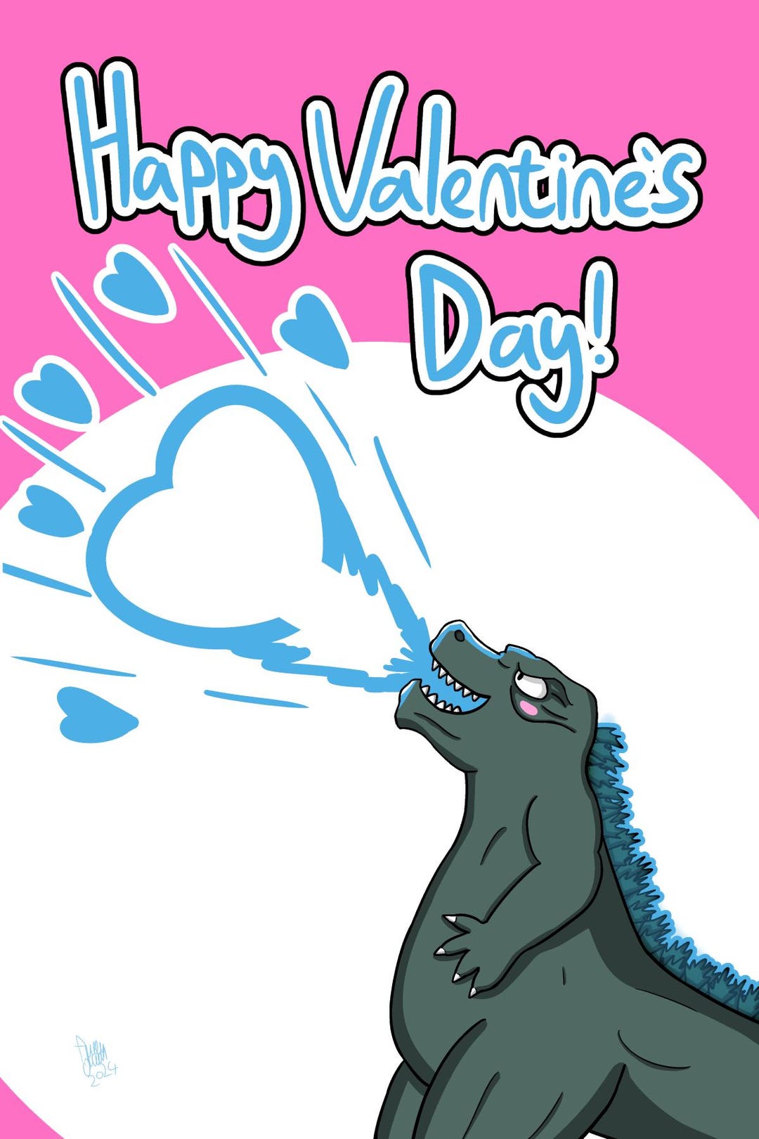 Godzilla Inspired Monster Kaiju Valentine's Day Greeting Card Etsy