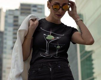 Two Martini Glasses With Olives T-Shirt, Martini Tshirt, Cheers, Trending Tshirts, Weekend Shirts, TGIF Tees, Girls Night Out, Womens Tees