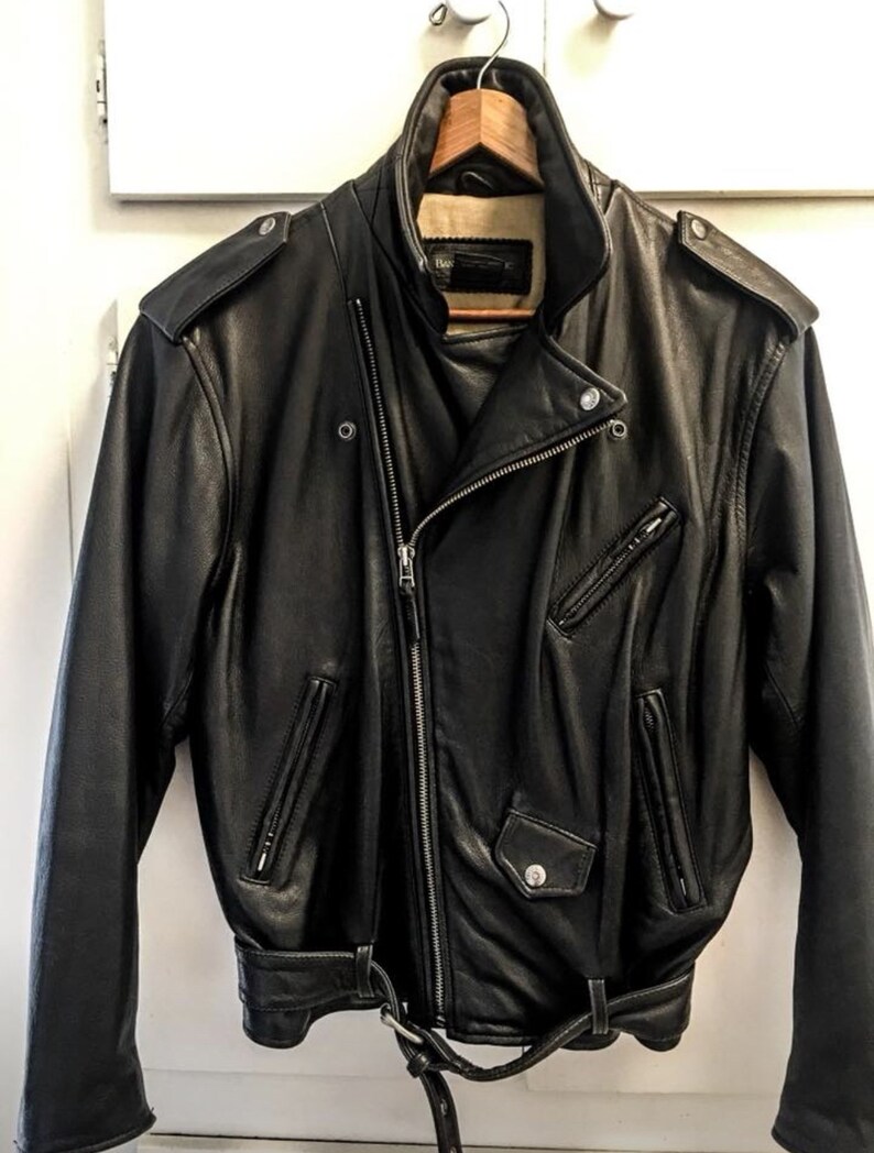 Vintage Leather Biker Jacket Xs 36 38 Image 0